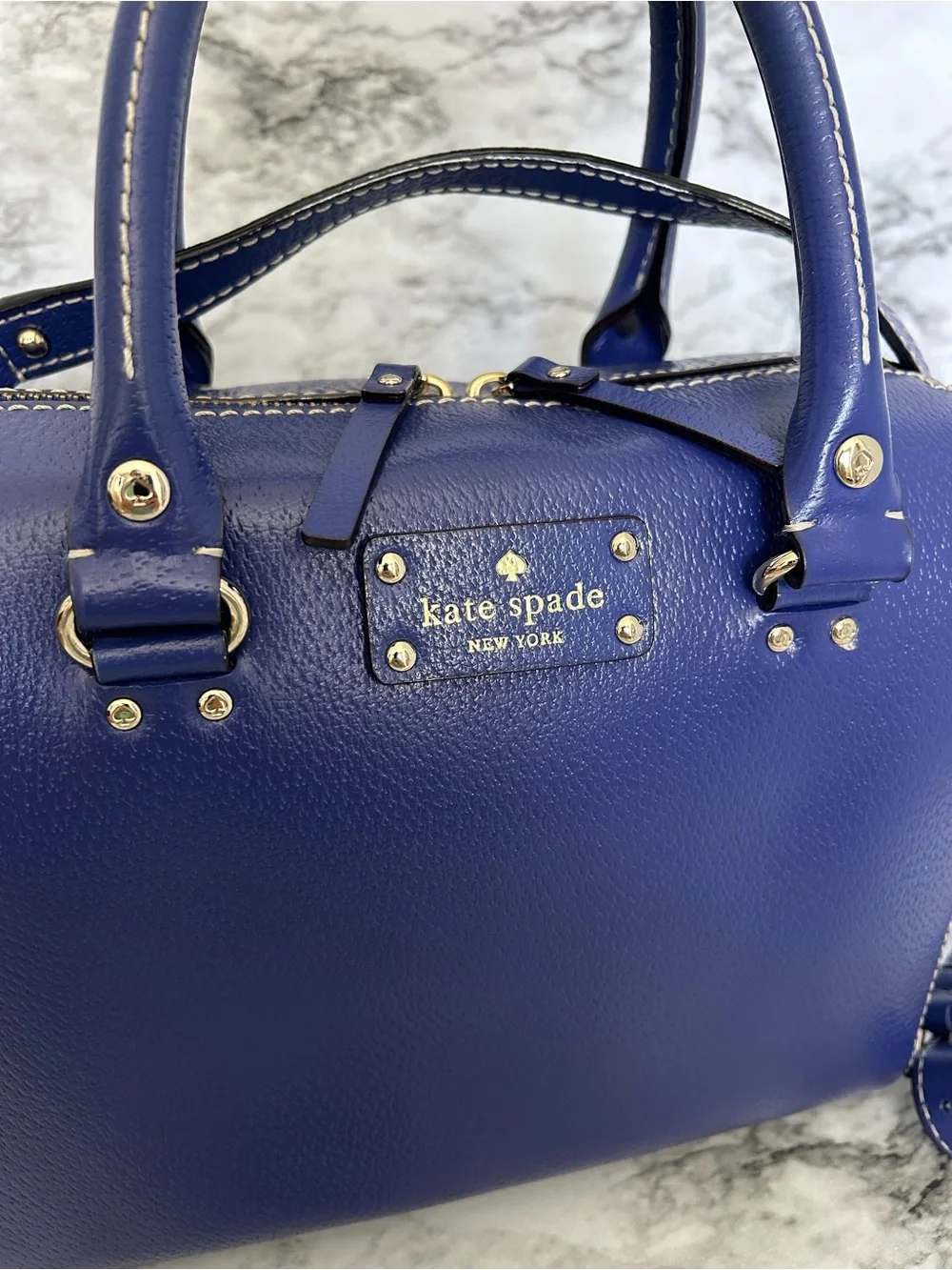 Kate Spade Alessa Wellesley Satchel Holiday Blue Crossbody bag duel top handles